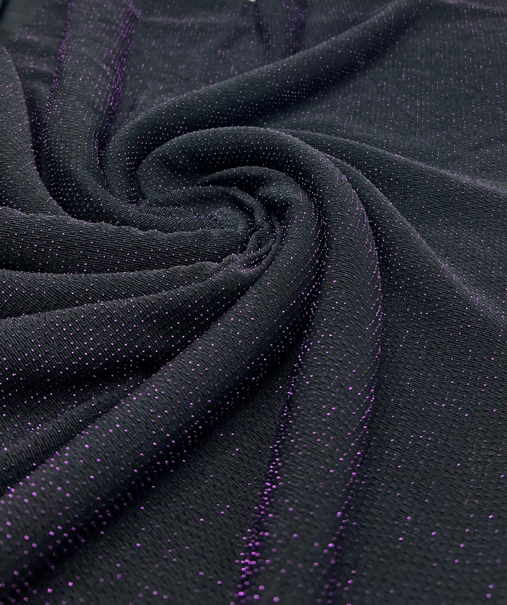 Purple Thread Detail Black Lurex Sparkle Metallic Stretch Knit Fabric - T9 Fabrics